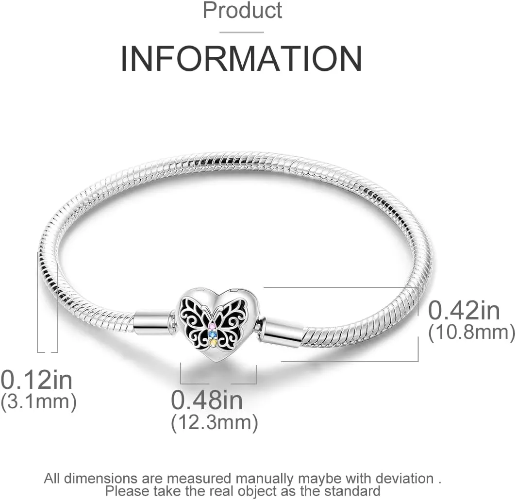 Hapour 925 Sterling Silver Charms Bracelet for Women Butterfly Friend Heart Moon and Star Snake Chain Charm Bracelet with 5A Cubic Zirconia
