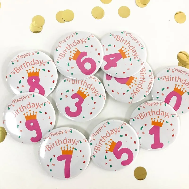 Happy Birthday Pins Badges for Boys Girls Women Men First Birthday Round Button Gift It's My Birthday Brooches Birthday Party Tinplate Pin Costume Jewelry
