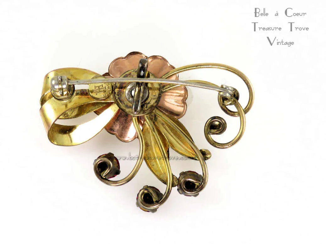 Harry Iskin Retro Rose Gold Fill Pin Brooch Vintage 1940s
