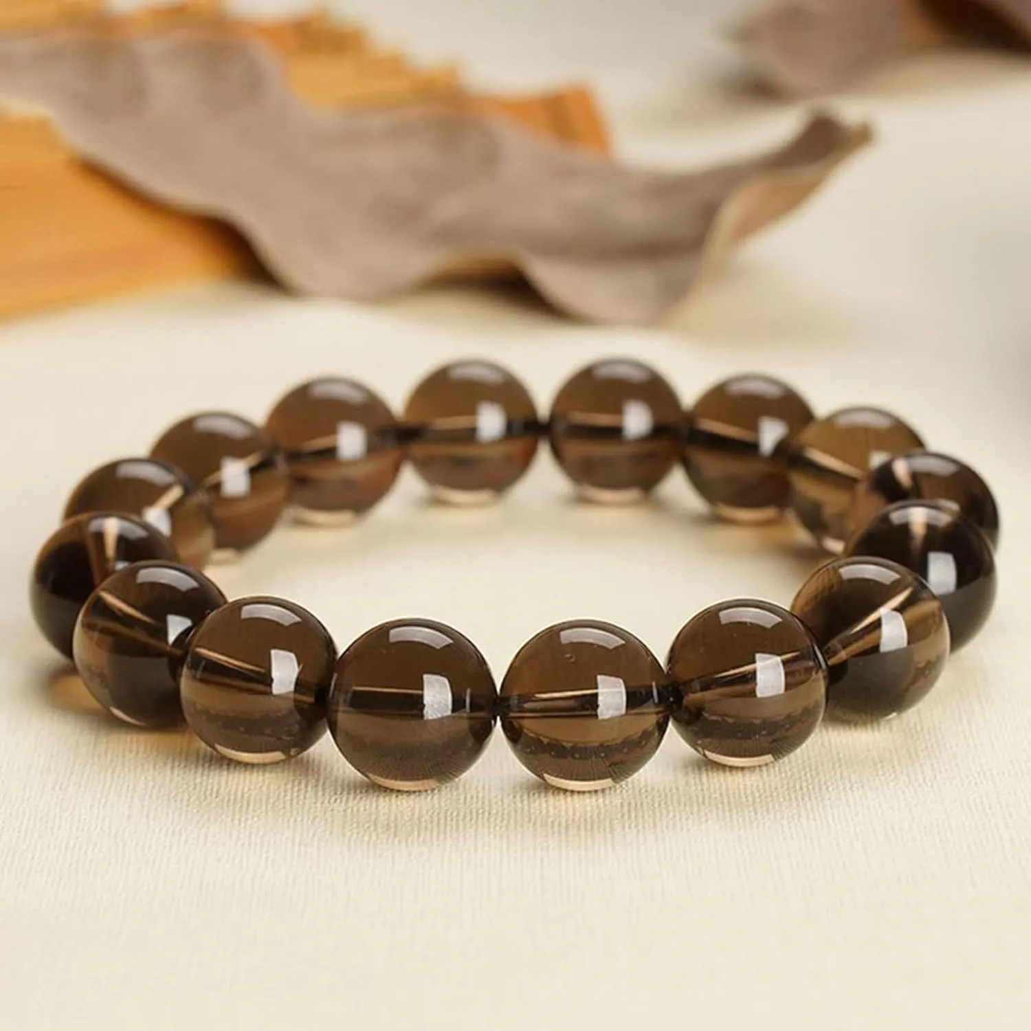 Healing Bracelet Natural Smoky Quartz Stone Bracelet,Healing Prayers Crystal Braceletm,Bead Bracelets,Lucky Jewelry Round Beads Bracelet Unisex