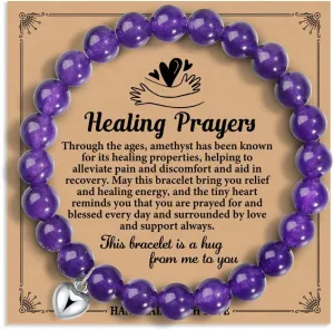 Healing Prayers Bracelet Amethyst Heart Bracelet for woman,Get Well Soon Natural Stone Healing Relaxation Inspirational Bracelets Gifts for Best Friends Sister Her Grandmother Mon,1Greeting Card-72