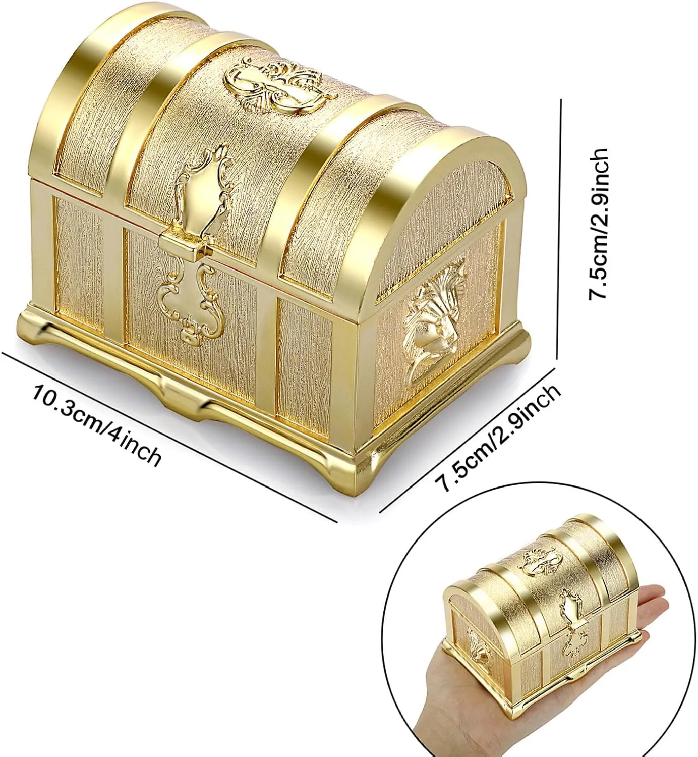 Hipiwe Vintage Metal Jewelry Box Large Treasure Trinket Chest Ring Earrings Necklace Keepsake Gift Holder Case for Girls Ladies Women (Gold,Medium)