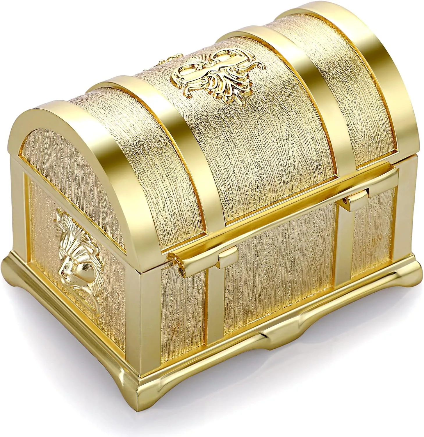 Hipiwe Vintage Metal Jewelry Box Large Treasure Trinket Chest Ring Earrings Necklace Keepsake Gift Holder Case for Girls Ladies Women (Gold,Medium)