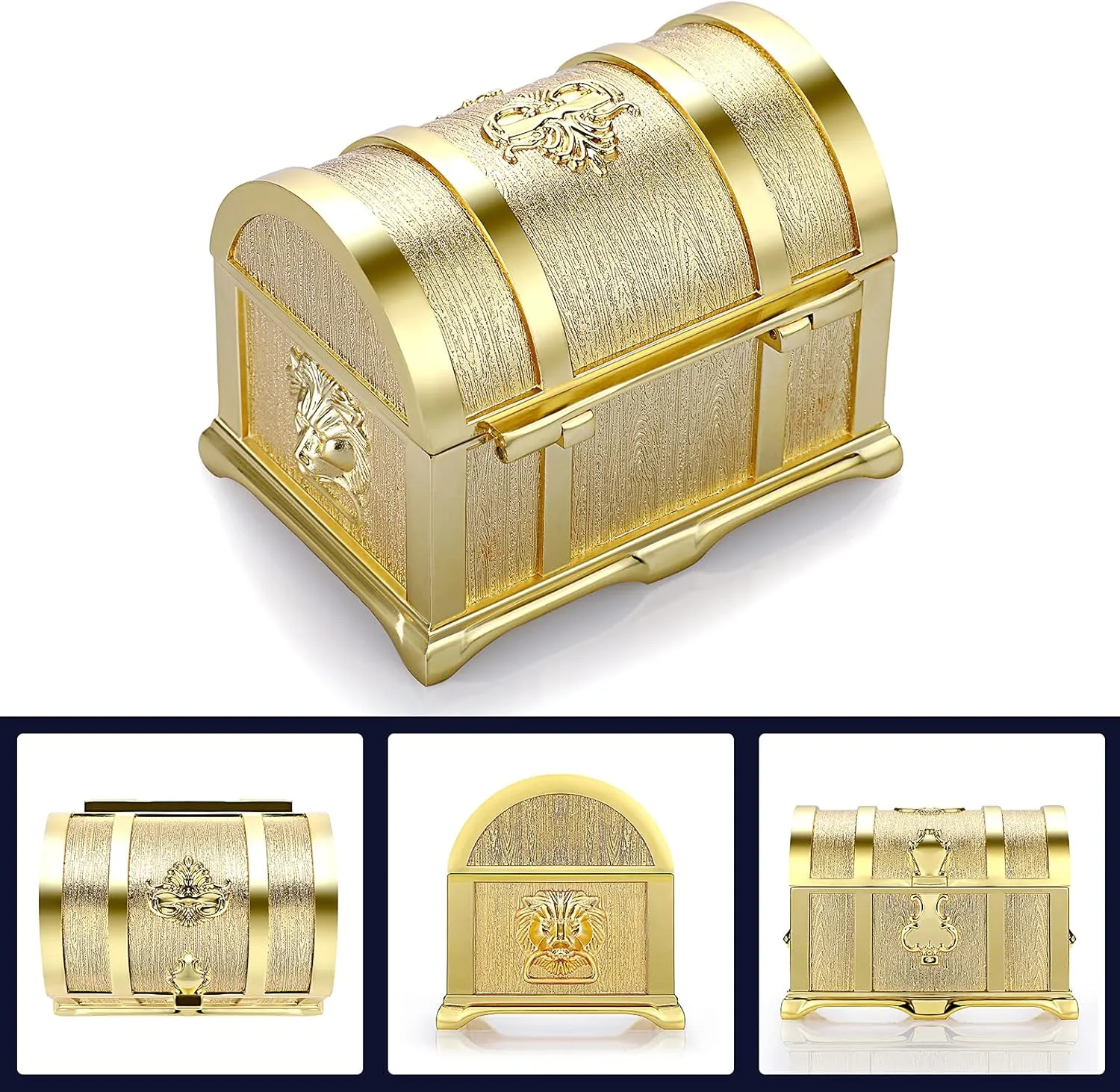 Hipiwe Vintage Metal Jewelry Box Large Treasure Trinket Chest Ring Earrings Necklace Keepsake Gift Holder Case for Girls Ladies Women (Gold,Medium)
