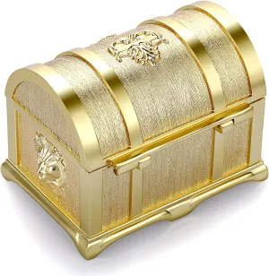 Hipiwe Vintage Metal Jewelry Box Large Treasure Trinket Chest Ring Earrings Necklace Keepsake Gift Holder Case for Girls Ladies Women (Gold,Medium)