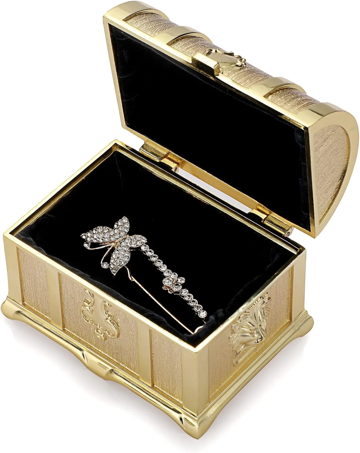 Hipiwe Vintage Metal Jewelry Box Large Treasure Trinket Chest Ring Earrings Necklace Keepsake Gift Holder Case for Girls Ladies Women (Gold,Medium)