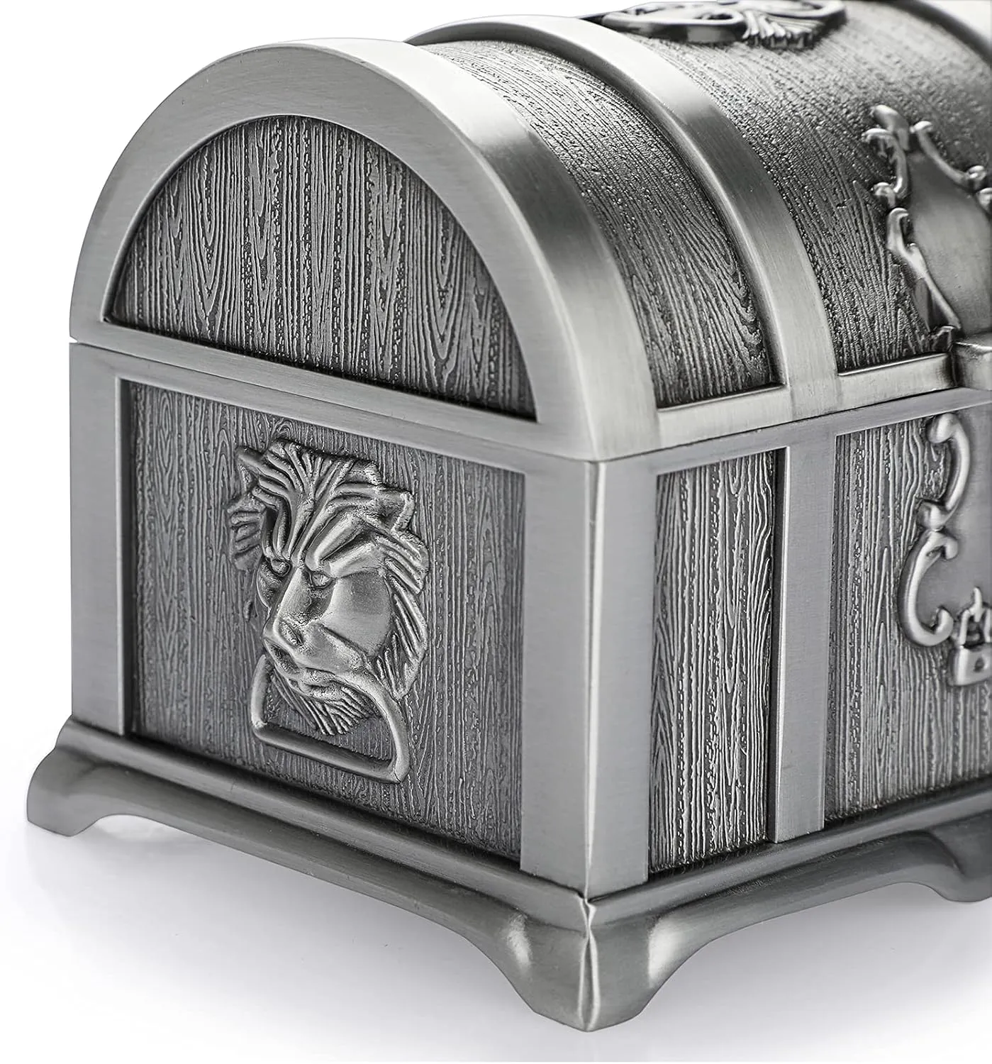 Hipiwe Vintage Metal Jewelry Box Treasure Trinket Chest,Smal Ring Earrings Necklace Keepsake Gift Holder Case for Girls Ladies Women (Small) (Metallic grey, Medium)