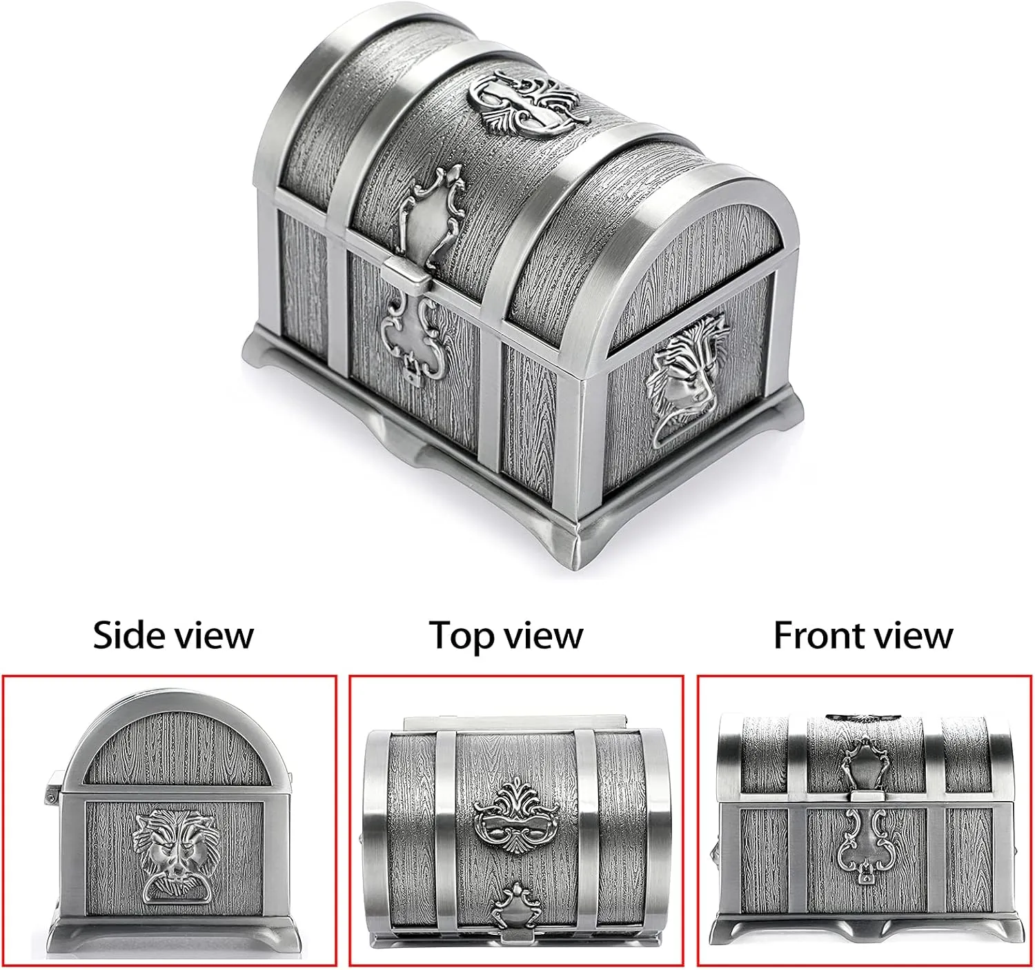 Hipiwe Vintage Metal Jewelry Box Treasure Trinket Chest,Smal Ring Earrings Necklace Keepsake Gift Holder Case for Girls Ladies Women (Small) (Metallic grey, Medium)