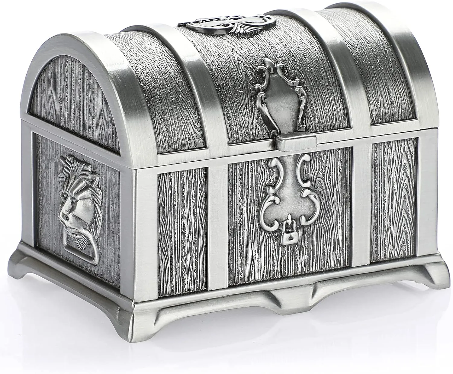 Hipiwe Vintage Metal Jewelry Box Treasure Trinket Chest,Smal Ring Earrings Necklace Keepsake Gift Holder Case for Girls Ladies Women (Small) (Metallic grey, Medium)