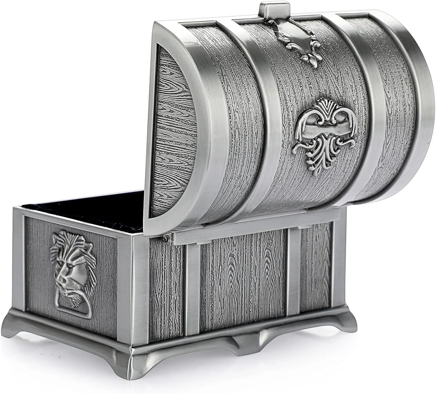 Hipiwe Vintage Metal Jewelry Box Treasure Trinket Chest,Smal Ring Earrings Necklace Keepsake Gift Holder Case for Girls Ladies Women (Small) (Metallic grey, Medium)