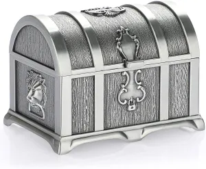 Hipiwe Vintage Metal Jewelry Box Treasure Trinket Chest,Smal Ring Earrings Necklace Keepsake Gift Holder Case for Girls Ladies Women (Small) (Metallic grey, Medium)