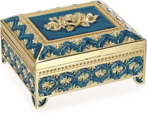 Hipiwe Vintage Metal Jewelry Box Trinket Storage Box Rectangle Treasure Chest Case Earring Ring Necklace Bracelet Organizer Decorative Keepsake Box Birthday Gift for Women Girls