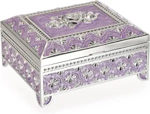 Hipiwe Vintage Metal Jewelry Box Trinket Storage Box Rectangle Treasure Chest Case Earring Ring Necklace Bracelet Organizer Decorative Keepsake Box Birthday Gift for Women Girls