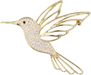 Hollow Hummingbird Brooch Pin for Women CZ Rhinestone Animal Bird Lapel Pins Flying Birdie Statement Fashion Brooches Scarf Buckle Bag Clip Badge Dress Sweater Accessory Jewelry