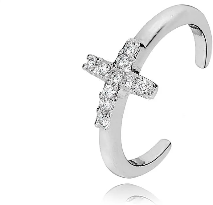 Hoops & Loops 925 Sterling Silver Cubic Zirconia Sideways Dainty Cross Toe Ring for Women Men, Silver, Yellow Gold, Rose Gold