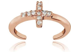 Hoops & Loops 925 Sterling Silver Cubic Zirconia Sideways Dainty Cross Toe Ring for Women Men, Silver, Yellow Gold, Rose Gold