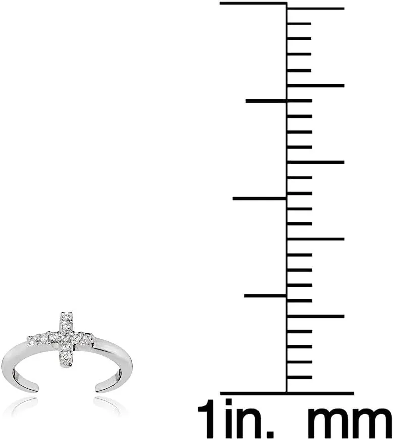 Hoops & Loops 925 Sterling Silver Cubic Zirconia Sideways Dainty Cross Toe Ring for Women Men, Silver, Yellow Gold, Rose Gold