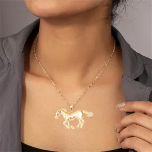 Horse Necklace for Women Unique Gold Silver Running Horse Race Good Luck Vintage Punk Western Cowboy Charm Pendant Necklace for Men Birthday Gift