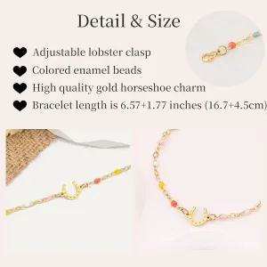 Horseshoe Bracelets for Women 14k Gold Plated Stainless Steel Horseshoe Link Bracelet for Mom Daughter Sister Friend Horse Gifts for Friend Sister Horse Lover Gift