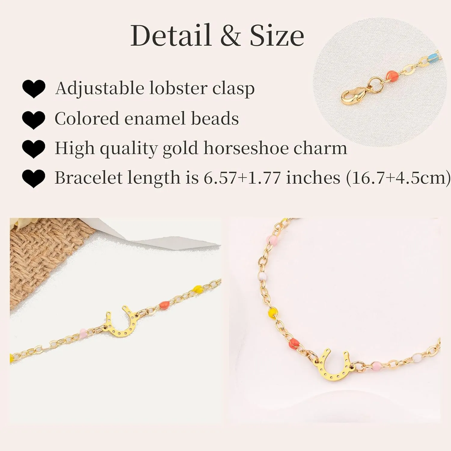 Horseshoe Bracelets for Women 14k Gold Plated Stainless Steel Horseshoe Link Bracelet for Mom Daughter Sister Friend Horse Gifts for Friend Sister Horse Lover Gift