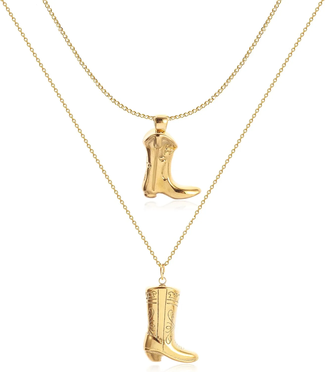 HUASAI 2Pcs Cowboy Boot Necklace Gold Cowgirl Pendant Necklace Boho Western Charm Necklace 14K Gold Plated Necklace Trendy Jewelry Gifts