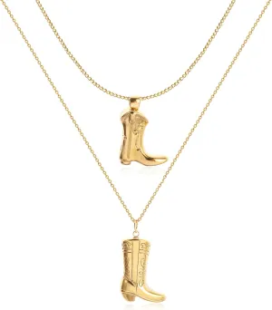 HUASAI 2Pcs Cowboy Boot Necklace Gold Cowgirl Pendant Necklace Boho Western Charm Necklace 14K Gold Plated Necklace Trendy Jewelry Gifts