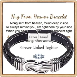 Hug from Heaven Morse Code Bracelet, Until We Meet Again Morse Code Bracelet, Inspirational Bracelets for Women and Man with Black Hematite Beads