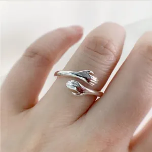 Hug Open Ring,Adjustable Silver Hug Ring for Couples,Lightweight Thick Statement Rings for Women and Men