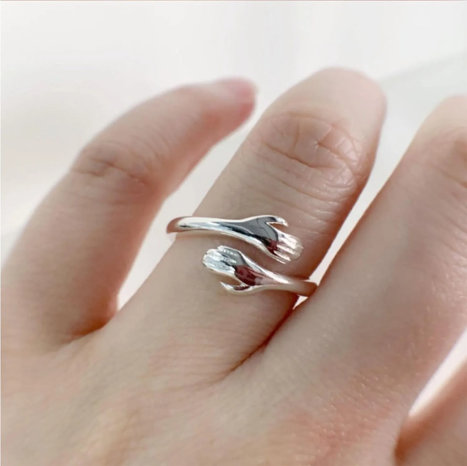 Hug Open Ring,Adjustable Silver Hug Ring for Couples,Lightweight Thick Statement Rings for Women and Men