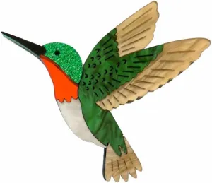 Hummingbird Pin, Colorful Acrylic Bird Pin, 2 Inches Tall and 2.5 Inches Wide