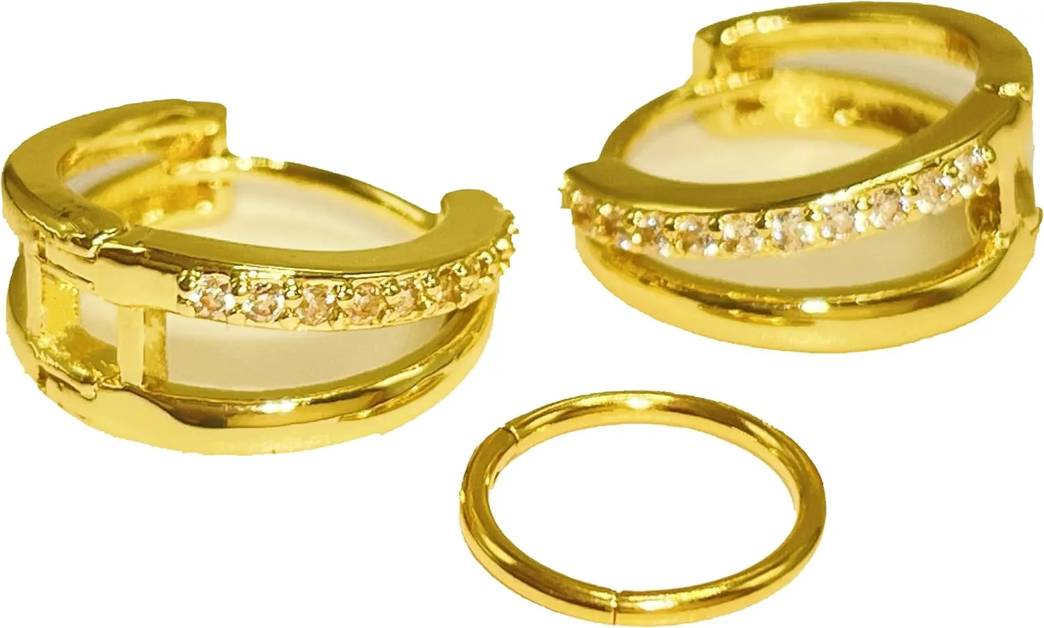 Hypoallergenic Nose Rings 3-piece set,2 earrings 1 nose ring clamp,Gold Earrings,Nose Rings Hoop,316L Surgical Steel,Hoop Earring for Men Women Nostril Septum Cartilage Helix Cartilage Rook Earrings