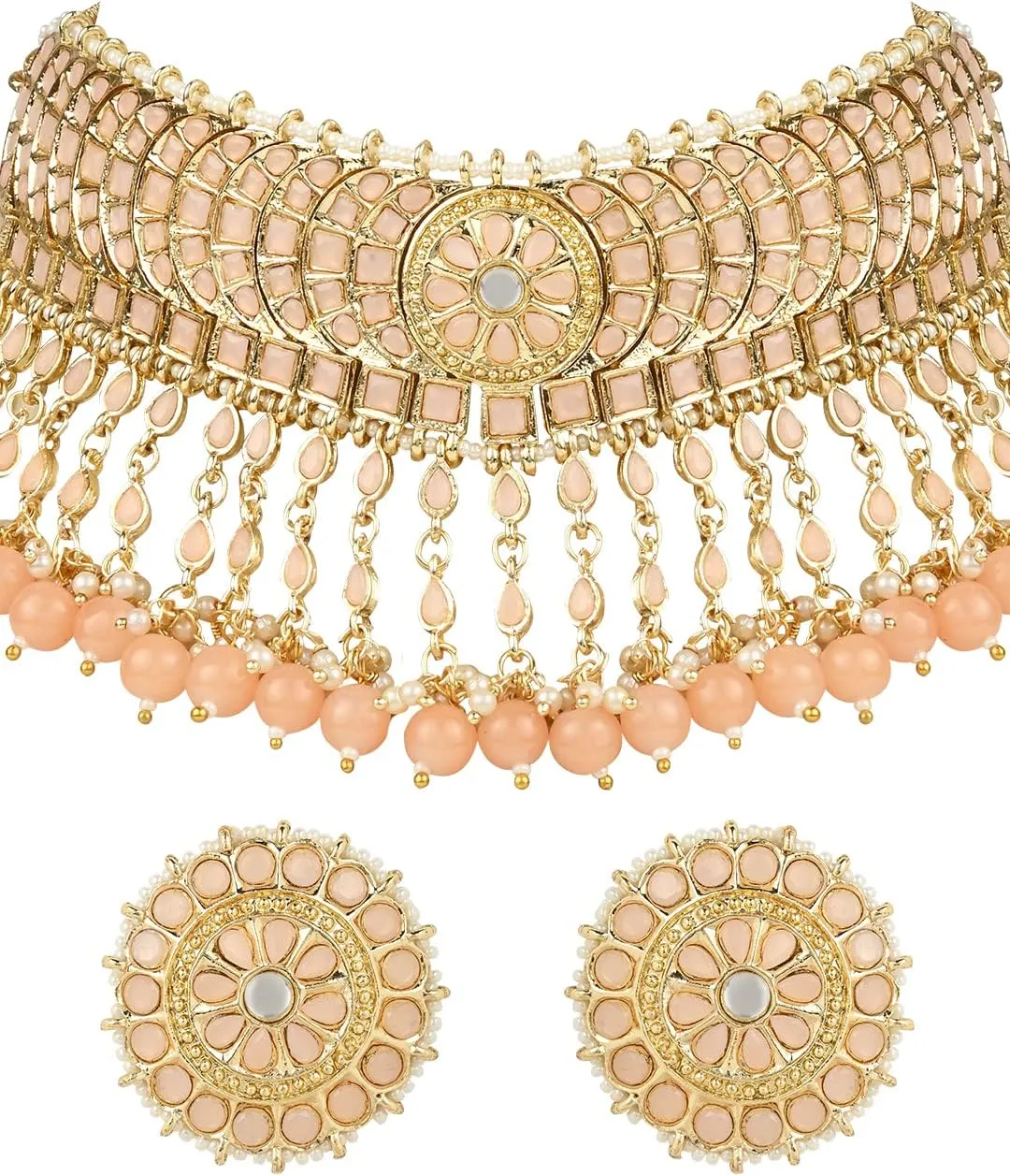 I Jewels Gold Plated Indian Wedding Bollywood Kundan & Pearl Studded Choker Necklace Jewellery Set For Women (K7210-1)