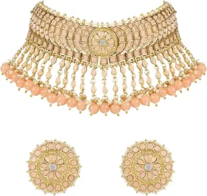 I Jewels Gold Plated Indian Wedding Bollywood Kundan & Pearl Studded Choker Necklace Jewellery Set For Women (K7210-1)