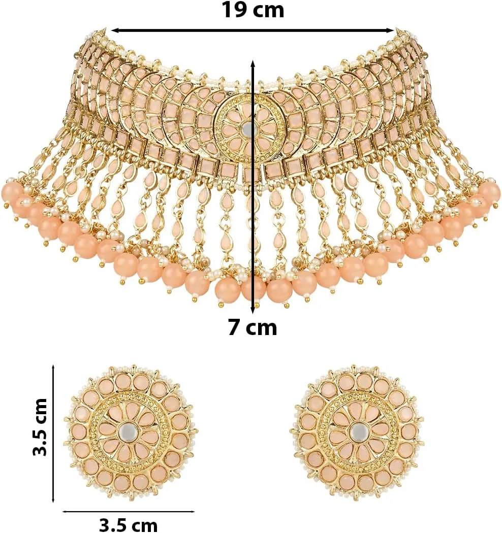 I Jewels Gold Plated Indian Wedding Bollywood Kundan & Pearl Studded Choker Necklace Jewellery Set For Women (K7210-1)