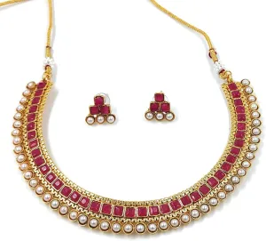 I Jewels Gold Plated Indian Wedding Bollywood Multi Choker Necklace Jewellery Set For Women (MC119-1)