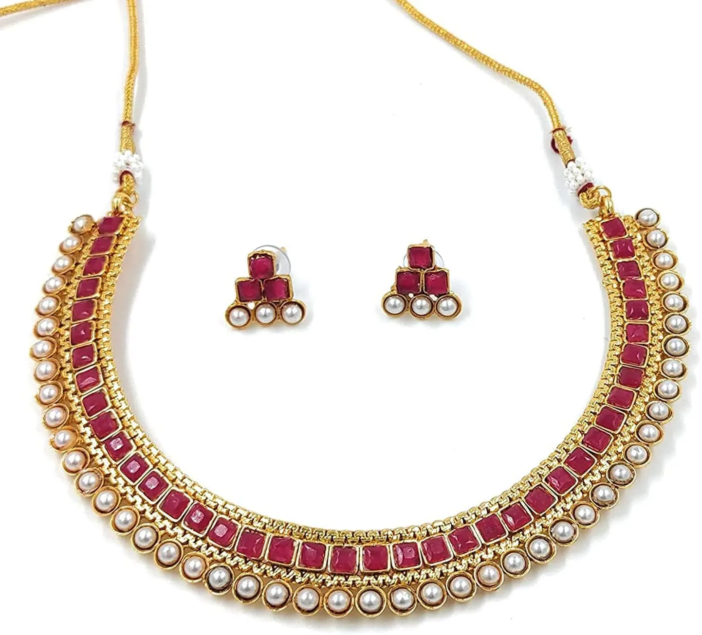 I Jewels Gold Plated Indian Wedding Bollywood Multi Choker Necklace Jewellery Set For Women (MC119-1)