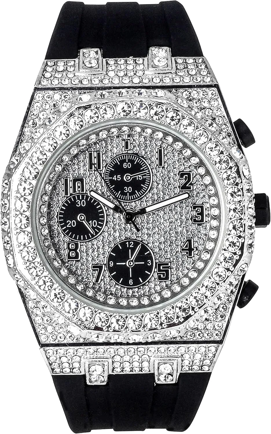 ICE STAR Men's 43mm Iced Out Octagonal Case Silicone Band Watch