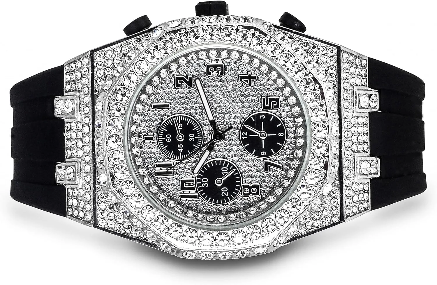 ICE STAR Men's 43mm Iced Out Octagonal Case Silicone Band Watch
