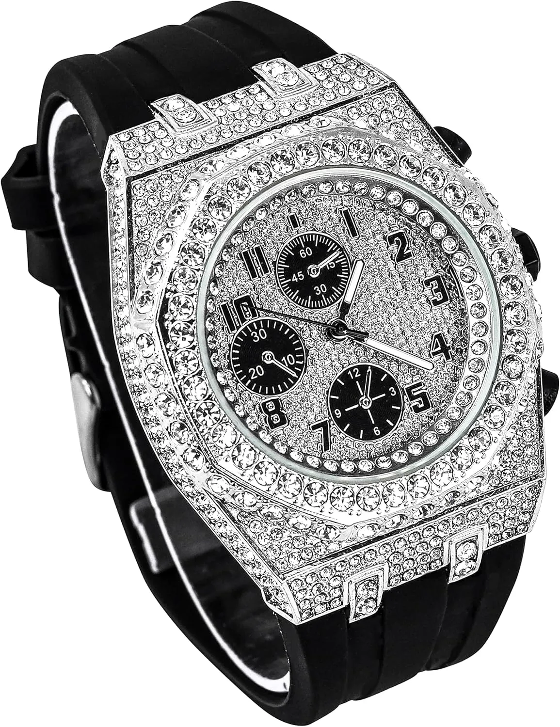 ICE STAR Men's 43mm Iced Out Octagonal Case Silicone Band Watch
