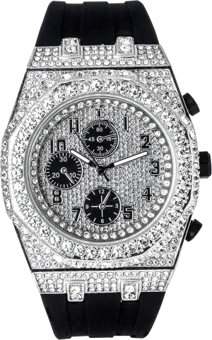 ICE STAR Men's 43mm Iced Out Octagonal Case Silicone Band Watch