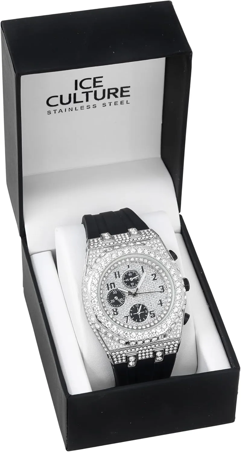 ICE STAR Men's 43mm Iced Out Octagonal Case Silicone Band Watch