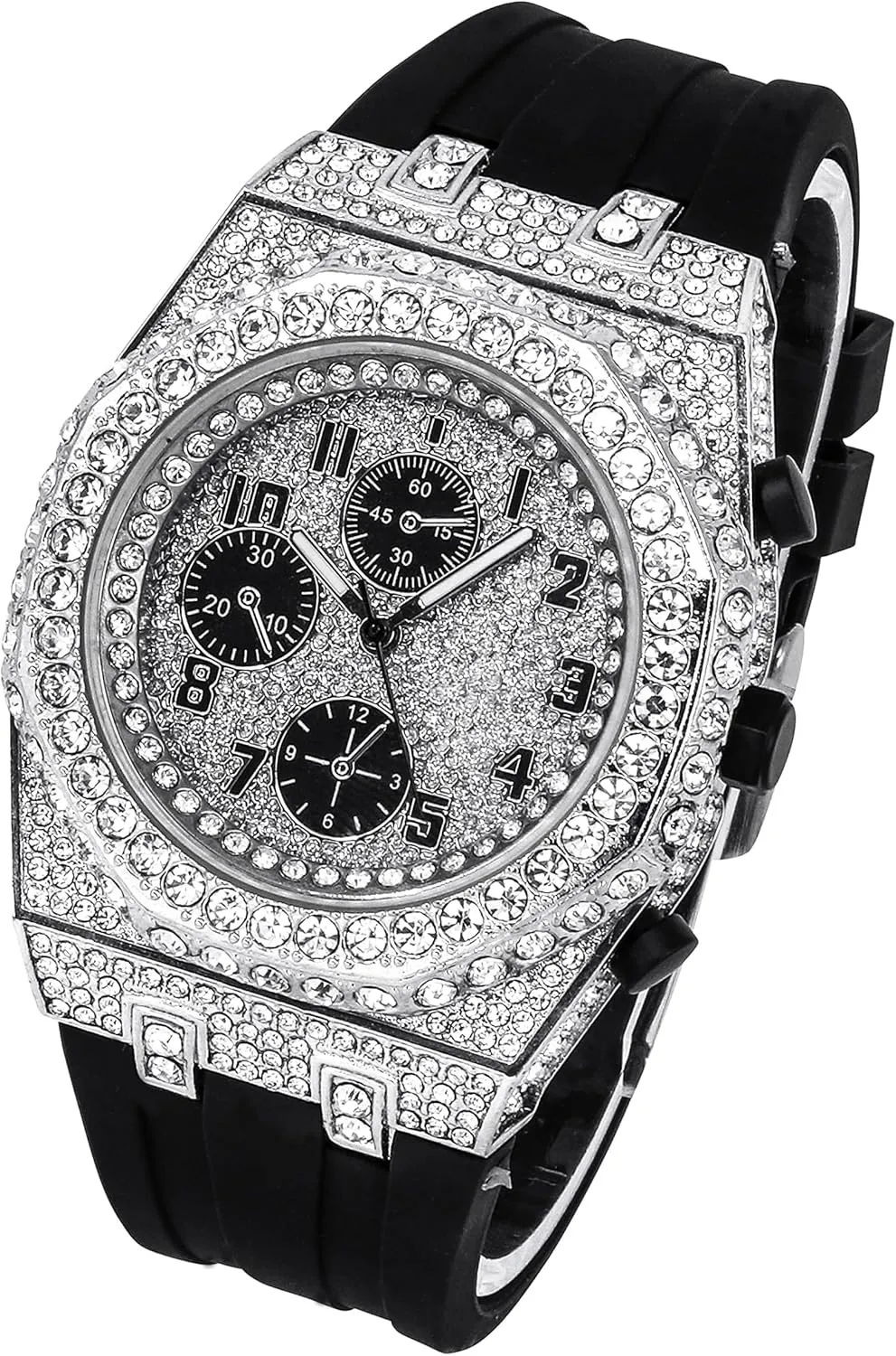 ICE STAR Men's 43mm Iced Out Octagonal Case Silicone Band Watch