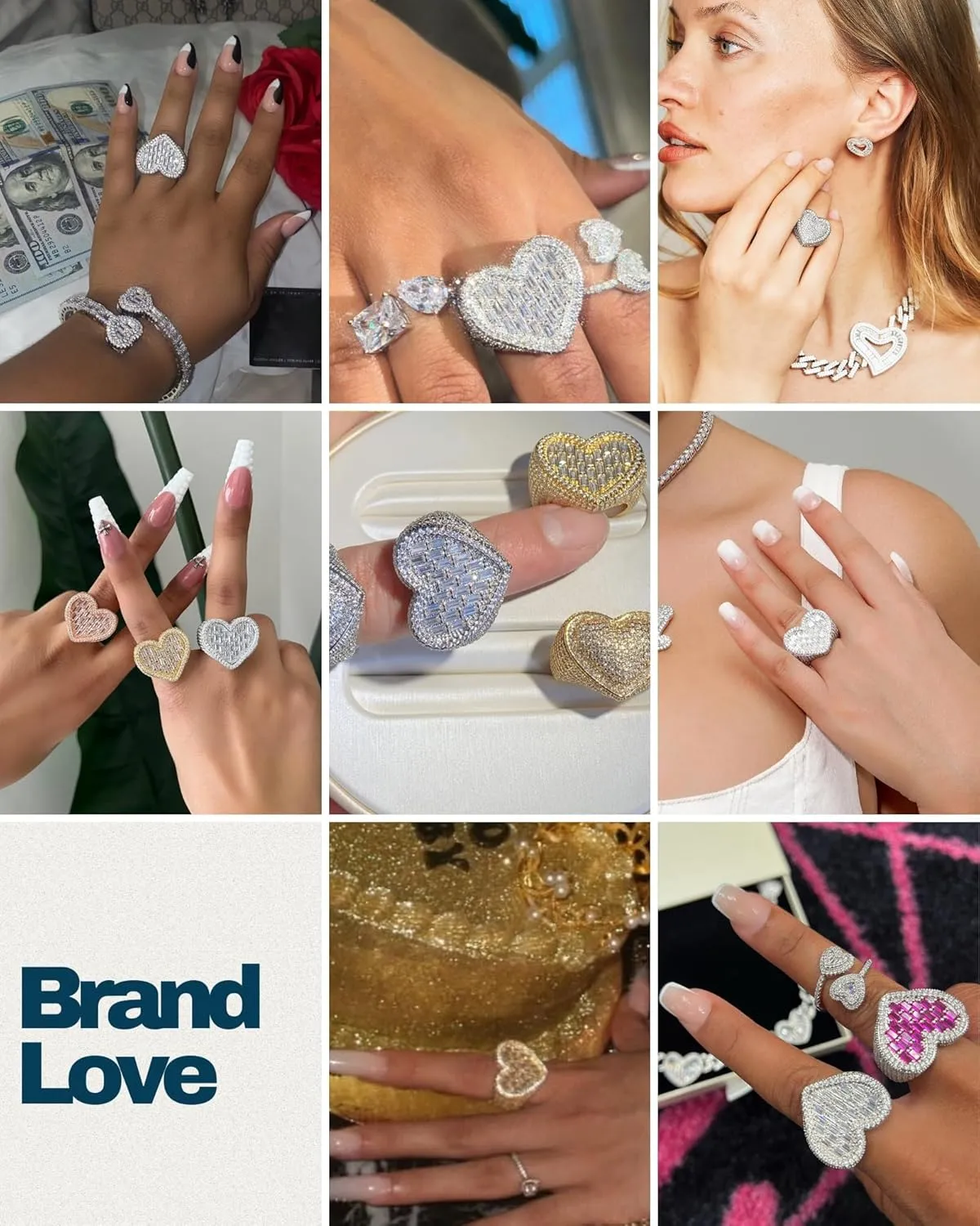 Iced Out Baguette Cz Diamond Heart Ring Jewelry, All Match Bling Bling Dainty Gold Pinky Ring Party Rose Gold Love Women Luxury Jewelry