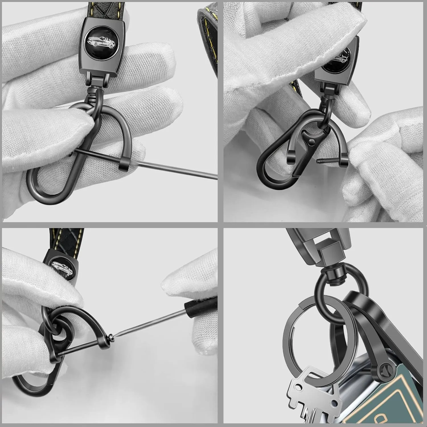 Idakekiy Car Keychain Microfiber Leather with 4 Key Rings 360 Degree Rotatable Universal Key Fob Chain Holder Organizer