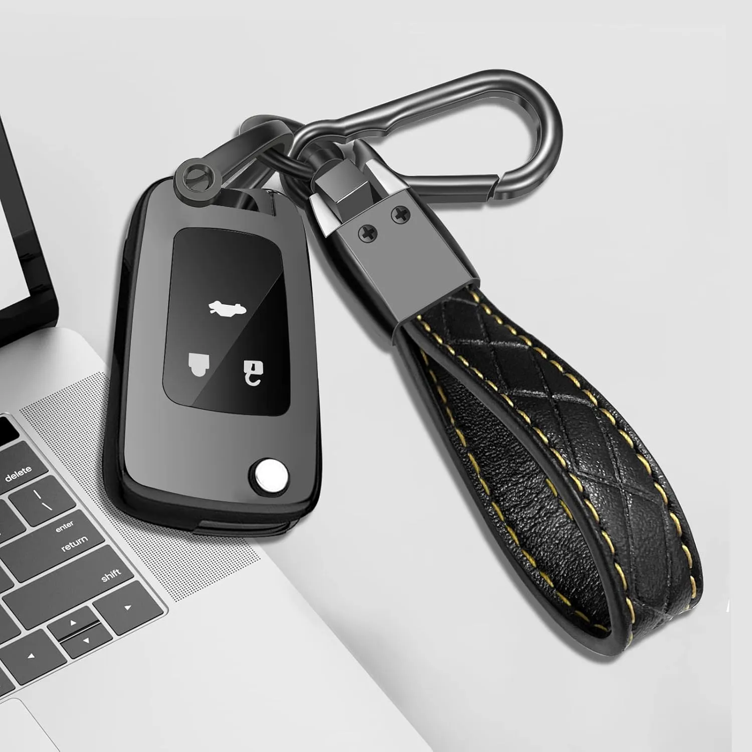 Idakekiy Car Keychain Microfiber Leather with 4 Key Rings 360 Degree Rotatable Universal Key Fob Chain Holder Organizer