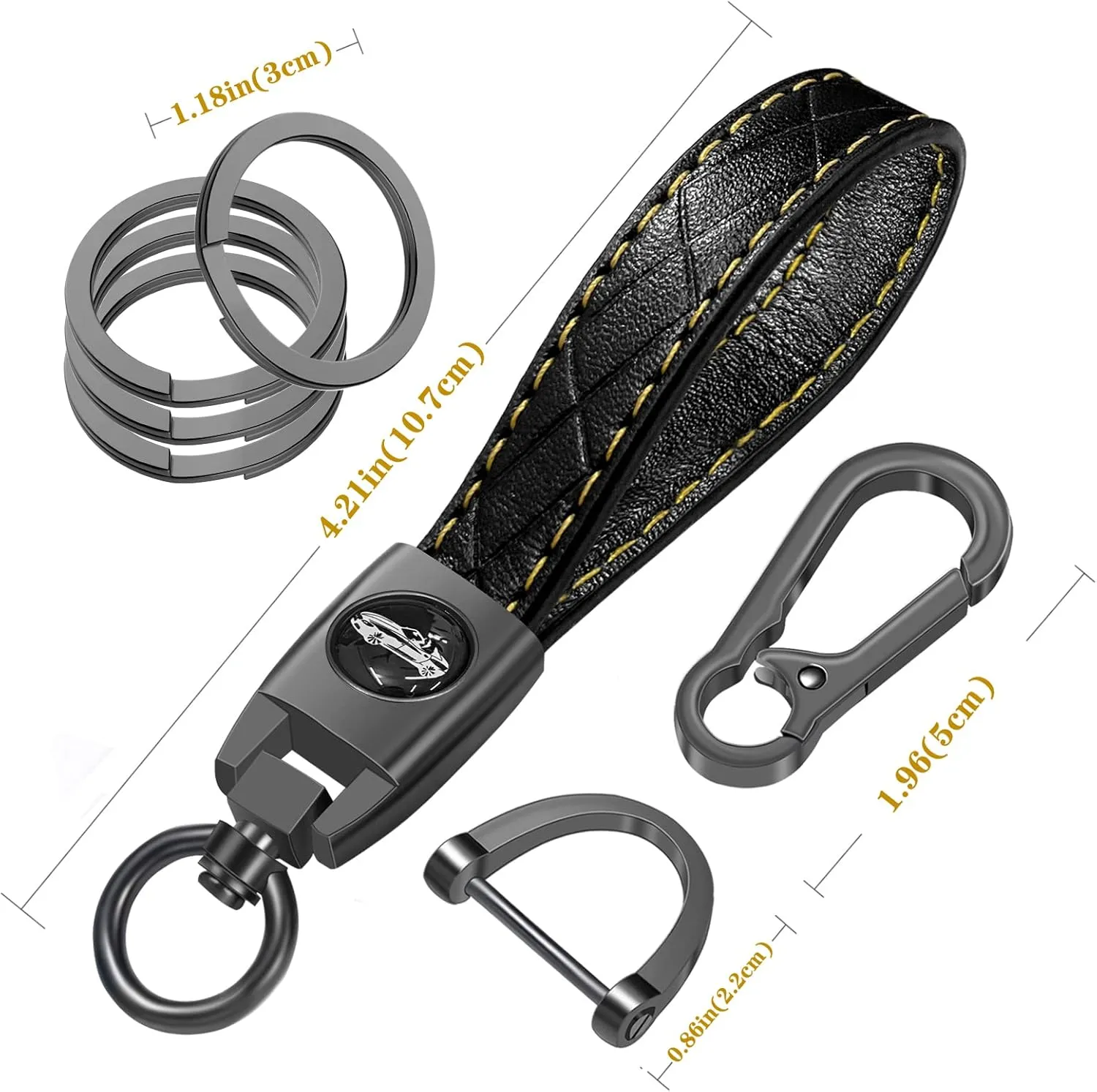 Idakekiy Car Keychain Microfiber Leather with 4 Key Rings 360 Degree Rotatable Universal Key Fob Chain Holder Organizer