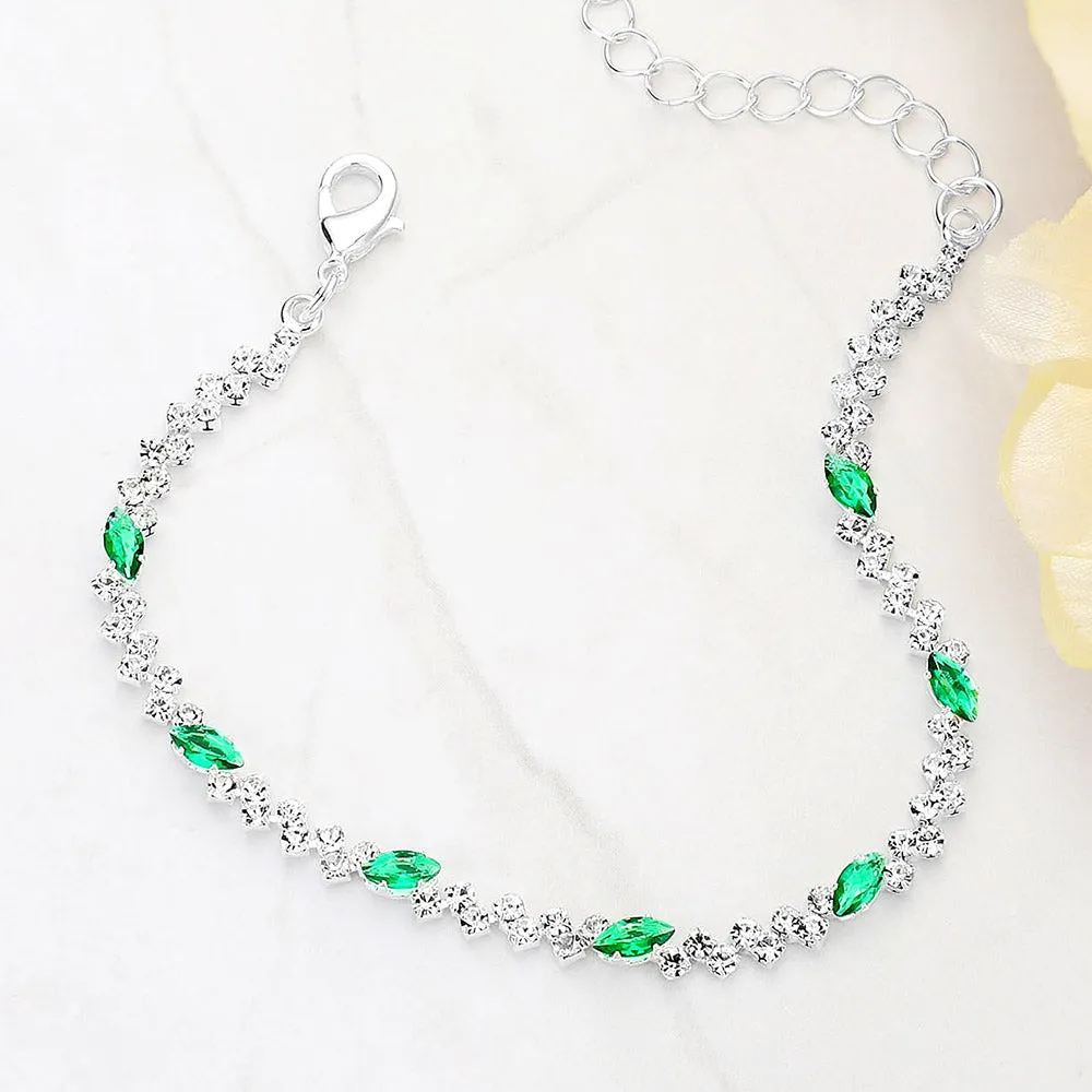 iLLASPARKZ Marquise Emerald CZ Stone Cluster Link Evening Bracelet