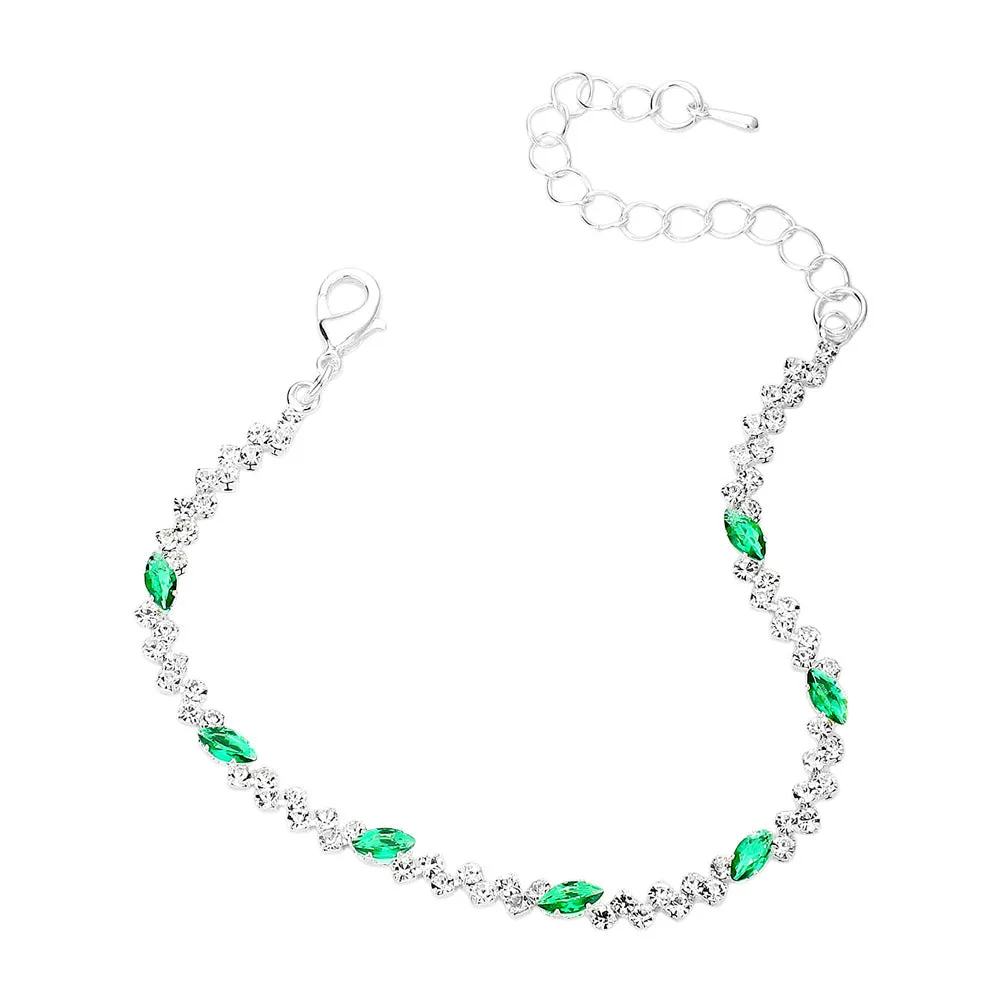 iLLASPARKZ Marquise Emerald CZ Stone Cluster Link Evening Bracelet