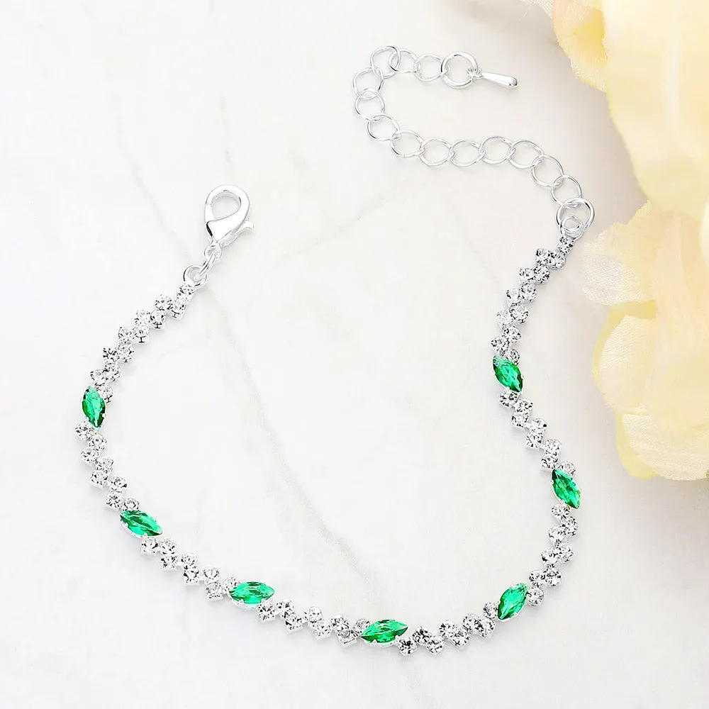 iLLASPARKZ Marquise Emerald CZ Stone Cluster Link Evening Bracelet