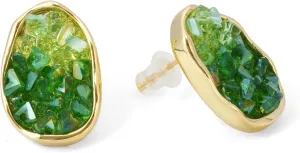ILLUMIN Faux Crystal Gold Plated Irregular Oval Stud Earrings for Women, Sterling Silver Posts, Emerald Green, Fashion Jewelry
